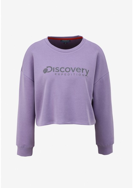 Discovery Expedition Lila Kadın Bisiklet Yaka Oversize Baskılı Sweatshirt D4SL-SWT3030