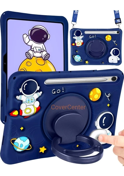 Cover Center Samsung Galaxy S9 11 Inç SM-X710 Uyumlu Astronot Çocuk Tablet Kılıfı Askılı Standlı Silikon