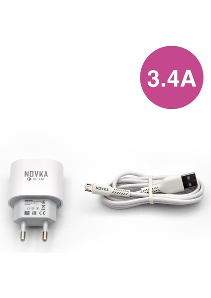 Micro & USB Girişli 3.4 A Şarj Cihazı 1 Metre Kablo + Adaptör Takım Samsung Huawei Modellerle Uyumlu