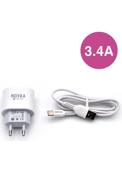 Type-C & USB Girişli 3.4 A Şarj Cihazı 1 Metre Kablo + Adaptör Samsung Oppo Xiaomi Modellerle Uyumlu