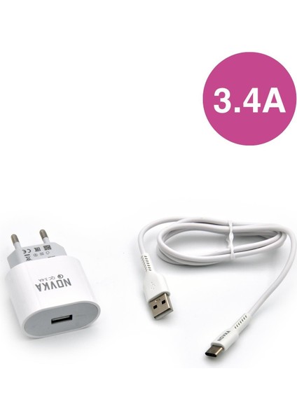 Type-C & USB Girişli 3.4 A Şarj Cihazı 1 Metre Kablo + Adaptör Samsung Oppo Xiaomi Modellerle Uyumlu