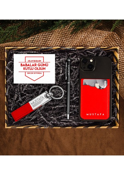 Babalar Gününe Özel Kişiye Özel Kalem & Deri Anahtarlık & Kartlık Hediye Kutusu 113339