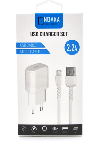 Micro & USB Girişli 2.2 A Şarj Cihazı 1 Metre Kablo + Adaptör Takım Samsung Huawei Modellerle Uyumlu