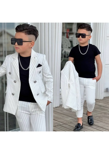 4 Parça Çizgili Ceketli Erkek Çocuk Takım Elbise fiyatları