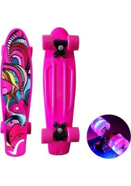 Skateboard T139 Işıklı Çocuk Kaykayı Dönerli Pembe