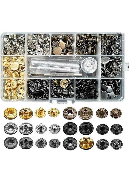 120 Takım Çıtçıt Alet Takımı, Metal Çıtçıt Düğme Leathercraft Perçinler Çıtçıtlar, 12.5mm Deri Çıtçıt Alet Takımı Çift Kapaklı Pirinç Perçinler (Yurt Dışından)