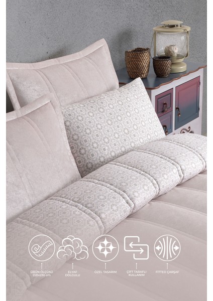 Elart Flowery Comfort Set Çift Kişilik Ekru