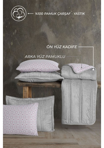 Elart flowery Comfort Set Çift Kişilik Gümüş