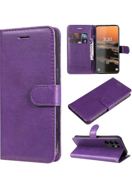 Samsung Galaxy S23 Ultra Klasik Düz Renk Iş Cüzdan Için Flip Case (Yurt Dışından)