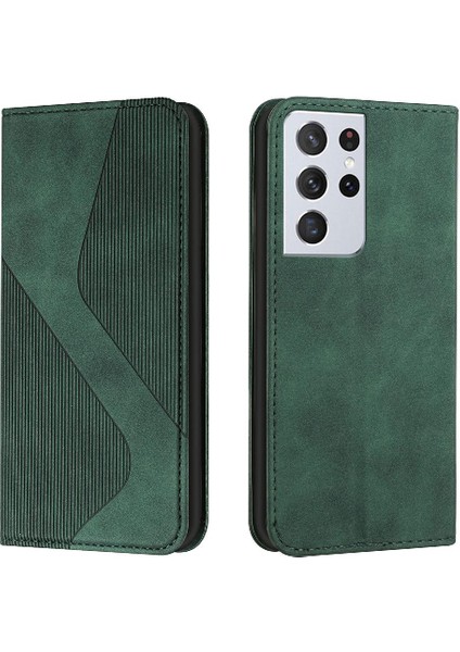 Samsung Galaxy S21 Ultra Kart Yuvaları Tutucu Manyetik Folio Kapak Pu (Yurt Dışından)