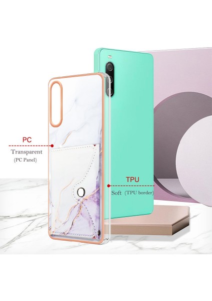 Colorful Shop Sony Xperia 10 Iv Yumuşak Tpu Tampon Mermer Ince Cüzdan Kart Yuvaları Için Kılıf (Yurt Dışından)