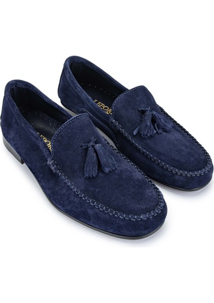 Erkek Deri Lacivert Süet Loafer Ayakkabı 1018 06 Erk Ayk Y24 Blu Suede