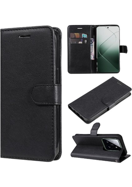 Kart Yuvası ile Xiaomi 14 Pro Için Flip Case Klasik Düz Renk Yüksek Cüzdan (Yurt Dışından)