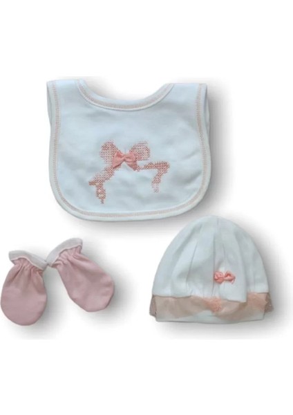 Kanaviçe Nakışlı %100 Cotton 5li Zıbın Takımı Hastane Çıkışı Pudra