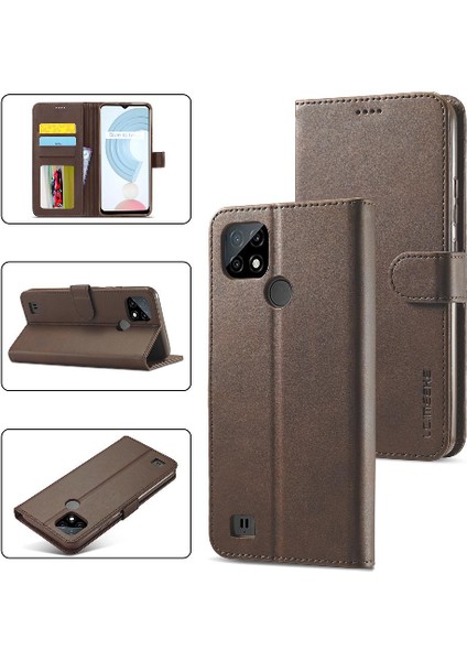 Tutucu ile Realme C35 Için Kılıf Buzağı Doku Yatay Çevir Deri Kılıf (Yurt Dışından)