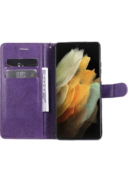 Kart Yuvası Klasik Düz Renk ile Samsung Galaxy S21 Ultra Için Flip Case (Yurt Dışından) fırsatları