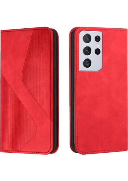 Samsung Galaxy S21 Ultra Kart Yuvaları Tutucu Manyetik Folio Kapak Pu (Yurt Dışından)