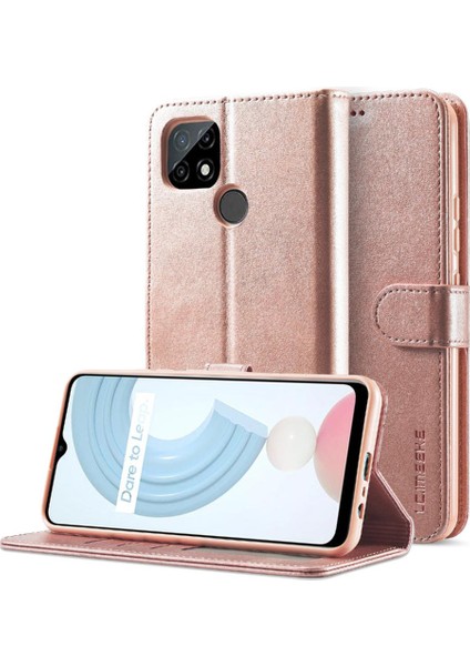 Tutucu ile Realme C35 Için Kılıf Buzağı Doku Yatay Çevir Deri Kılıf (Yurt Dışından)
