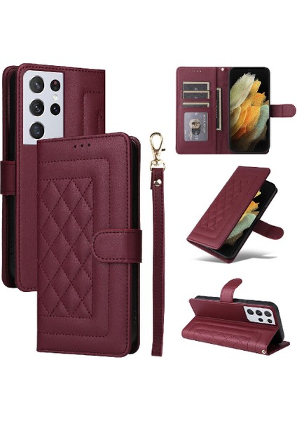 Samsung Galaxy S21 Ultra Darbeye Deri Kılıf Için Flip Case Basit (Yurt Dışından) modelleri