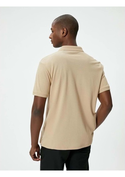 Yakalı Tişört Düğmeli Slim Fit Kısa Kollu - Koton - 4SAM10108MK - Bej - L fiyatları