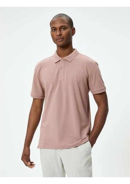 Yakalı Tişört Düğmeli Slim Fit Kısa Kollu - Koton - 4SAM10108MK - Pembe - L