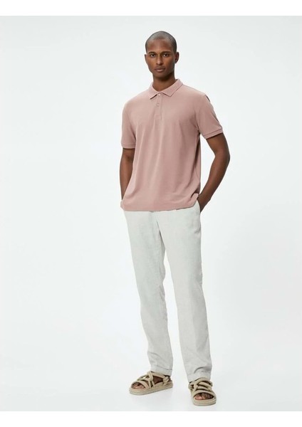 Yakalı Tişört Düğmeli Slim Fit Kısa Kollu - Koton - 4SAM10108MK - Pembe - L fırsatları