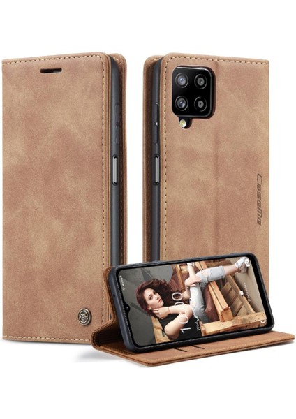 Samsung Galaxy A12 5g Manyetik Kapatma Darbeye Vintage Pu Için Flip Case (Yurt Dışından)