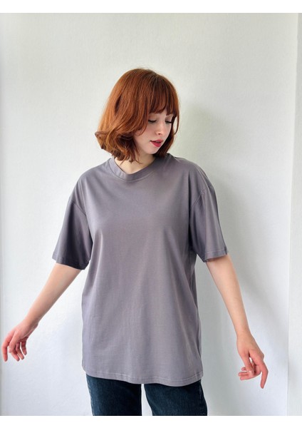 Oversize T-Shirt Unisex Koyu Gri