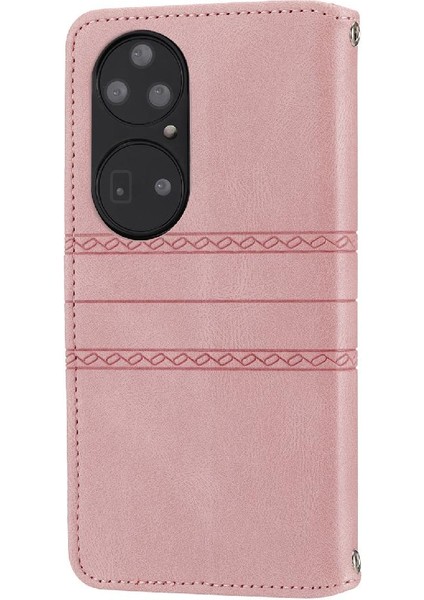 Huawei P50 Pro Kickstand Pu Deri Darbeye Koruyucu Için Flip Case (Yurt Dışından)