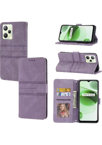 Realme C35 Kickstand Manyetik Kapatma Pu Deri Cüzdan Için Flip Case (Yurt Dışından)