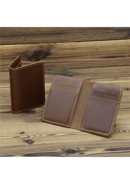 100% Hakiki Deri Kredi Kartı Tutucu Cüzdan Erkek Ince Cüzdan Küçük Banka Kımlık Kartı Sahipleri Erkekler Retro Çılgın At Deri Cüzdan (Yurt Dışından)