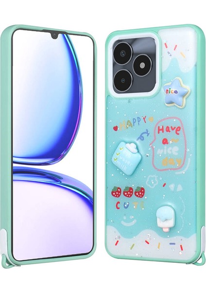 Realme C53 4g Kılıf Kabartma Figürlü Parlayan Sıvılı Simli Cevze Kapak