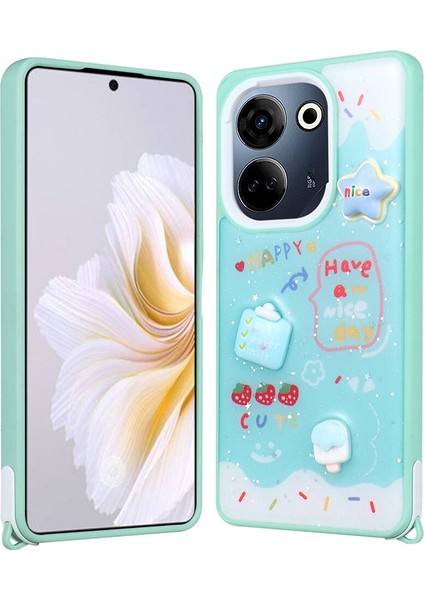 Tecno Camon 20 Kılıf Kabartma Figürlü Parlayan Sıvılı Simli Cevze Kapak