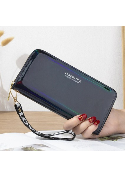 Lazer Holografik Cüzdan Kadın Uzun Pu Deri Çanta Moda Kadın Debriyaj Büyük Kapasiteli Fermuar Çantalar Telefon Çanta Carteras (Yurt Dışından)