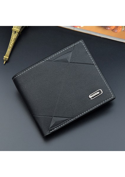 Erkekler Kısa Bifold Suni Deri Masculina Billetera Kredi Kımlık Kartı Tutucu Cüzdan Billfold Çanta Debriyaj Katı Hombre Iş Ince (Yurt Dışından)