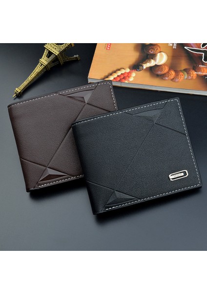 Erkekler Kısa Bifold Suni Deri Masculina Billetera Kredi Kımlık Kartı Tutucu Cüzdan Billfold Çanta Debriyaj Katı Hombre Iş Ince (Yurt Dışından)