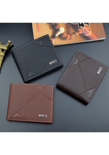 Erkekler Kısa Bifold Suni Deri Masculina Billetera Kredi Kımlık Kartı Tutucu Cüzdan Billfold Çanta Debriyaj Katı Hombre Iş Ince (Yurt Dışından)