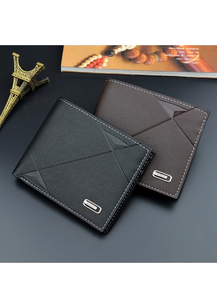 Erkekler Kısa Bifold Suni Deri Masculina Billetera Kredi Kımlık Kartı Tutucu Cüzdan Billfold Çanta Debriyaj Katı Hombre Iş Ince (Yurt Dışından)