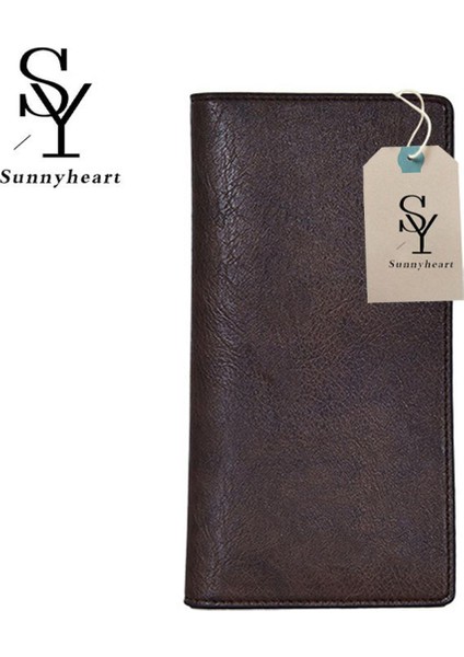 Sunnyheart Katı Renk Moda Erkekler Çok Yuvalı Suni Deri Bifold Debriyaj Çanta Uzun Cüzdan (Yurt Dışından)