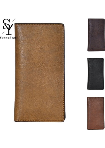 Sunnyheart Katı Renk Moda Erkekler Çok Yuvalı Suni Deri Bifold Debriyaj Çanta Uzun Cüzdan (Yurt Dışından)