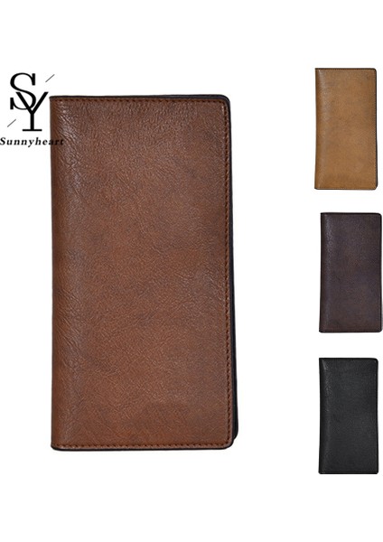 Sunnyheart Katı Renk Moda Erkekler Çok Yuvalı Suni Deri Bifold Debriyaj Çanta Uzun Cüzdan (Yurt Dışından)