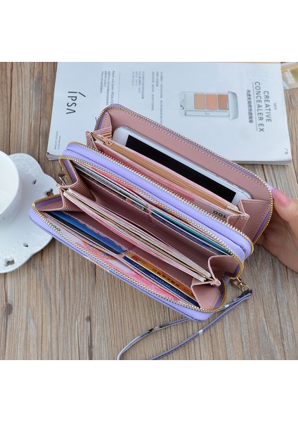 Çift Fermuarlı Cüzdan Kadın Mor/pembe/siyah Pu Deri Kart Tutucu Kılıf Kadın Cep Telefonu Çantası Kaliteli Uzun Para Çantası Kart Kılıfı (Yurt Dışından) modelleri