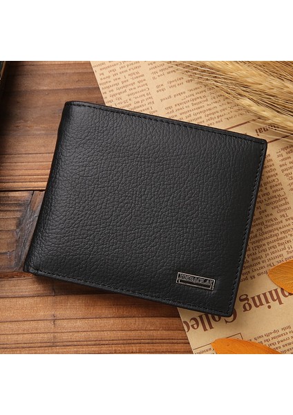 100% Hakiki Deri Erkek Cüzdan Premium Ürün Gerçek Dana Cüzdan Adam Için Kısa Siyah Cüzdan Portefeuille Homme (Yurt Dışından)