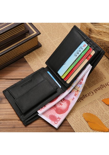 100% Hakiki Deri Erkek Cüzdan Premium Ürün Gerçek Dana Cüzdan Adam Için Kısa Siyah Cüzdan Portefeuille Homme (Yurt Dışından) modelleri