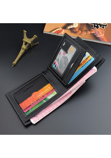 2022 Yeni Erkek Cüzdan Kısa Çoklu Kart Bozuk Para Cüzdanı Moda Rahat Cüzdan Erkek Gençlik Ince Üç Kat Yatay Yumuşak Cüzdan Erkekler Pu (Yurt Dışından) fiyatları