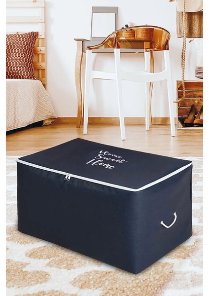 Lacivert Home Sweet Home Baskılı Orta Boy Baza Altı Kazak Pike Battaniye Hurcu 52X28X31 fiyatları