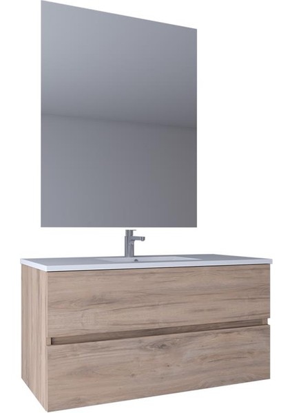 Simple 100 cm Lavabo Dolabı Seti Light Walnut KB710120