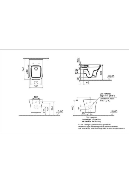 Smooth Flush 54 cm Zentrum Square Asma Klozet 7485L003-0090 fiyatları
