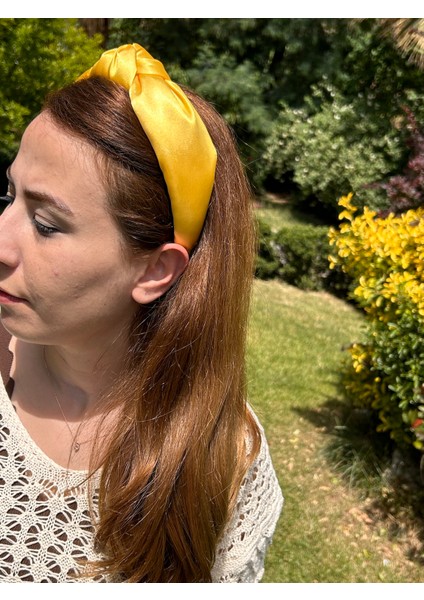 BYM485 Kadın Saten Düğümlü Sarı Saç Bandı Taç