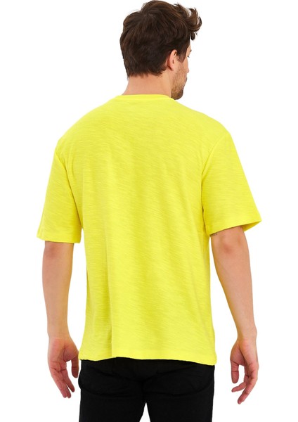 Jakarlı Kumaş Bisiklet Yaka Kısa Kol Oversize Erkek T-Shirt